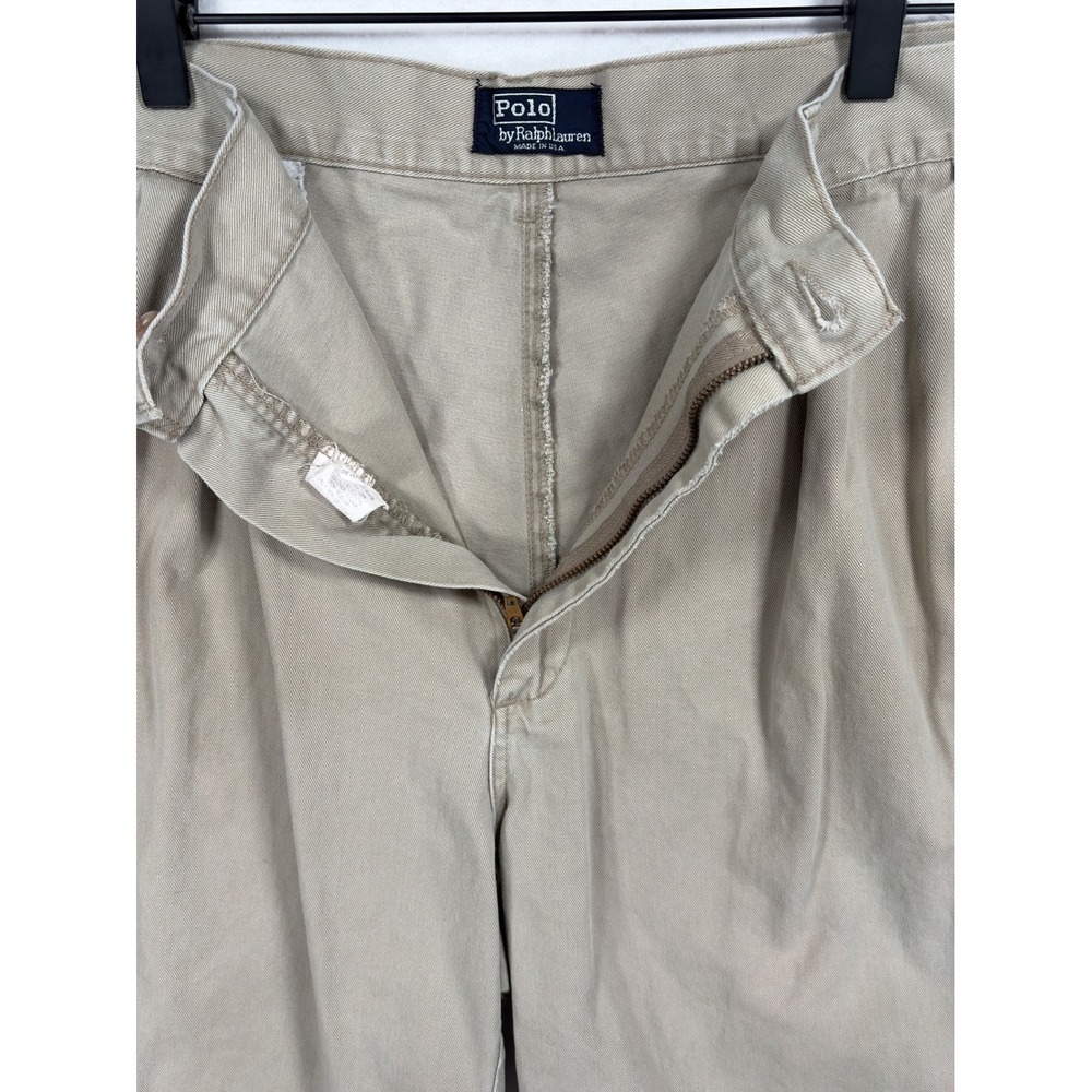 Vintage Polo Ralph Lauren Mens 38 Pleated Chino Shorts Khaki Tan Made in USA - Picture 3 of 13